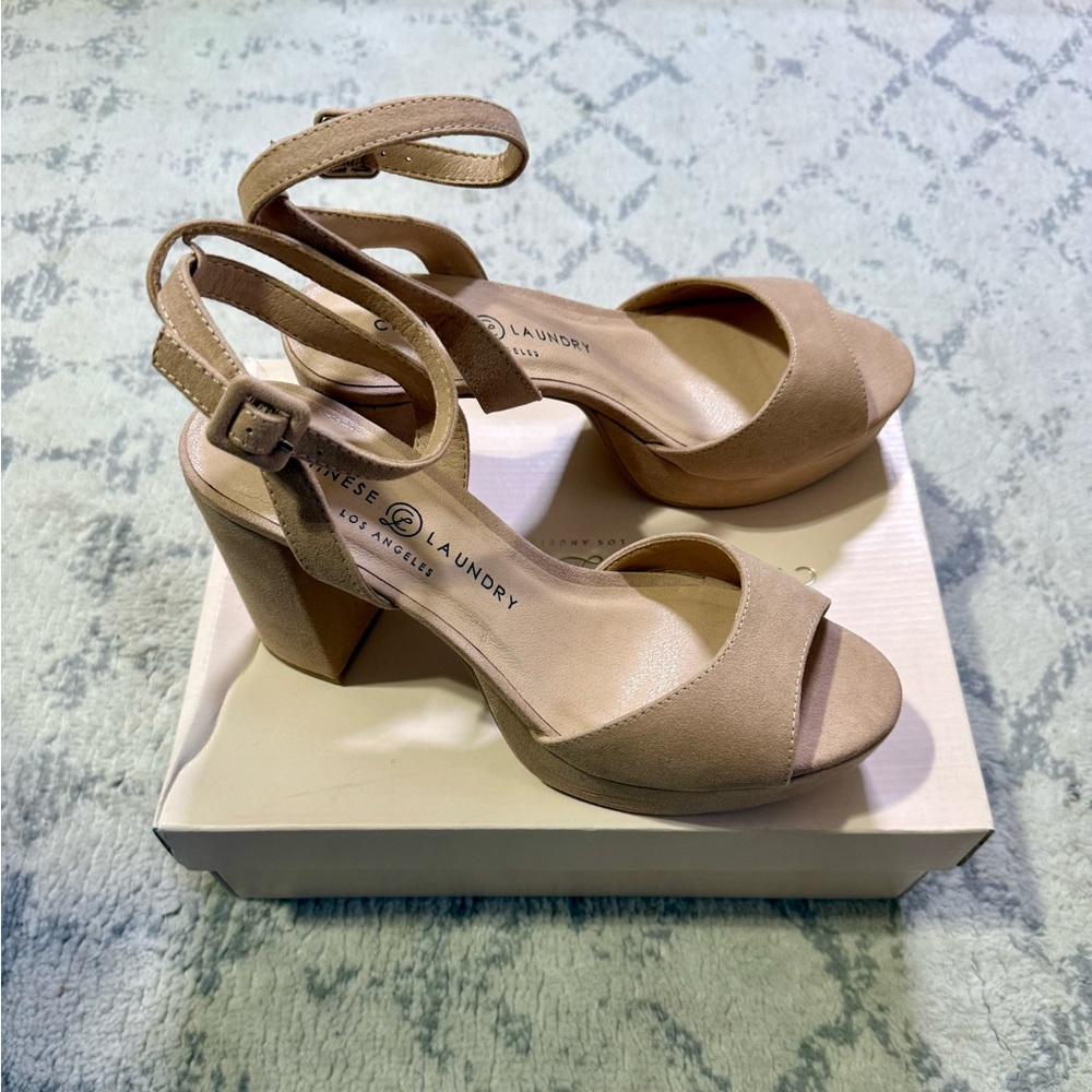 Chinese Laundry Theresa Nude Micro Suede Block Heel Sandals